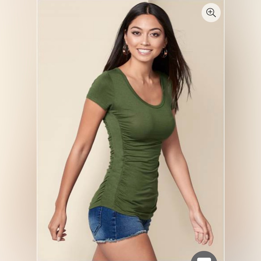 ⚡️(3/$15).  Venus Rouched Detail Top.  Olive color. Size Large.